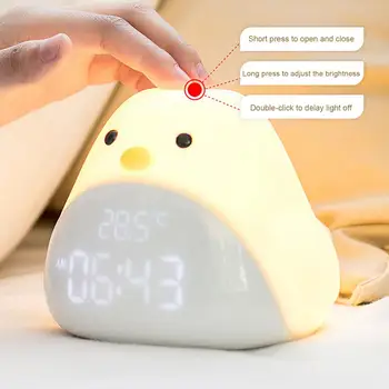 Будильник С низким уровнем шума Маленький Ночник Подарки Отображение времени Температуры Детские Цифровые часы в форме милой птички для спальни