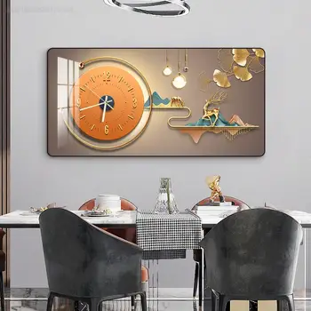 Lukisan Dekoratif Lukisan Dinding Jam Persegi Panjang Rumah Mewah Cahaya Lukisan Dinding Jam Bulat Restoran Minimalis Modern