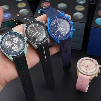 Изогнутый резиновый ремешок для часов 20 мм, подходящий для O-mega XS-watch Joint MoonSwatch, мужские и женские водонепроницаемые спортивные часы, браслет