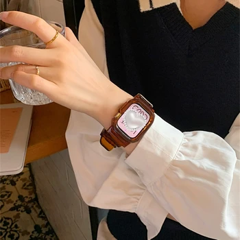 Ретро Янтарный Прозрачный Ремешок + чехол Для Apple Watch 7 6 SE 5 4 3 Прозрачный Пластиковый ремешок 44 42 45 мм Для ремешка iwatch 41 мм 40 мм 38 мм