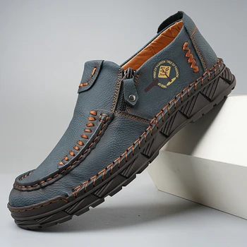 Мужская повседневная обувь из высококачественной натуральной кожи, Лоферы ручной работы, уличные кроссовки на плоской подошве, мужская рабочая обувь для вождения.