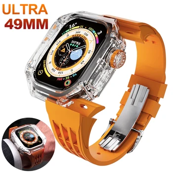 Роскошный комплект модификации для Apple Watch Ultra 49-миллиметровый прозрачный безель, ремешок из фторопласта, силиконовый ремешок iWatch серии Ultra