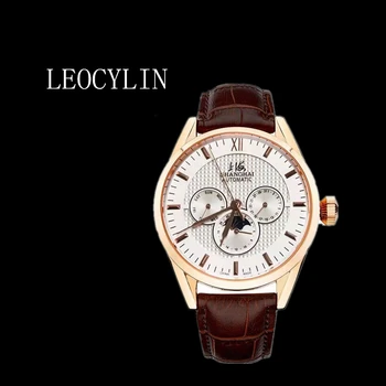 Оригинальные автоматические механические часы LEOCYLIN shanghai, хронограф phase moon для мужчин, деловые наручные часы Relogio Masculino