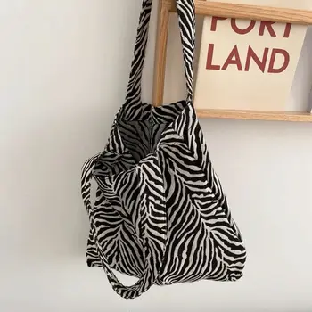 Винтажная женская сумка через плечо, креативные холщовые сумки-тоут в полоску цвета зебры, большая вместительная сумка подмышками, женские дорожные сумки для покупок