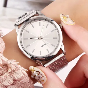 Женские роскошные часы Кварцевые часы с циферблатом из нержавеющей стали Повседневный металлический ремень Минималистичный браслет Часы Relogio Feminino