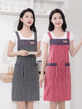 Фартук для домашней кухни из чистого хлопка 2022, новый стиль, пояс, сетка, красная блузка, женская мода для приготовления пищи