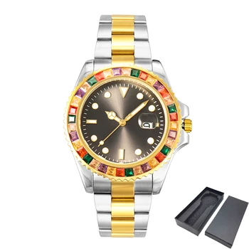 Роскошные мужские часы с радужным бриллиантом, модные повседневные кварцевые часы для мужчин, Серебро, Золото, Нержавеющая сталь, деловые наручные часы Man XFCS