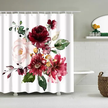 Занавески для душа в скандинавском стиле с цветами Фламинго и розами, занавески для ванной комнаты, водонепроницаемые занавески для ванны из полиэстера Frabic с крючками