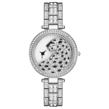Кварцевые часы, женский стальной браслет, Классические Великолепные 3D леопардовые, сияющие бриллиантами Модные повседневные женские кварцевые часы