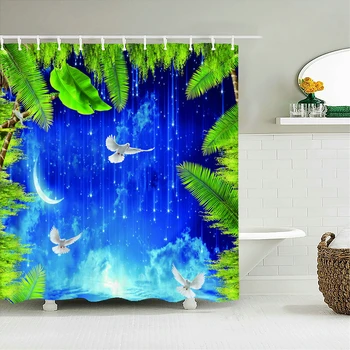 Занавеска для душа с 3d видом на Звездное небо, красивое Голубое небо, почтовый голубь с растительным принтом, водонепроницаемые занавески для ванной комнаты с крючками