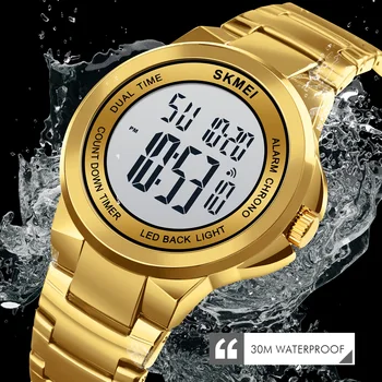 Модные спортивные часы SKMEI с двойным цифровым временем и большим циферблатом из водонепроницаемой нержавеющей стали с одной кнопкой Relojes electrónicos 1712