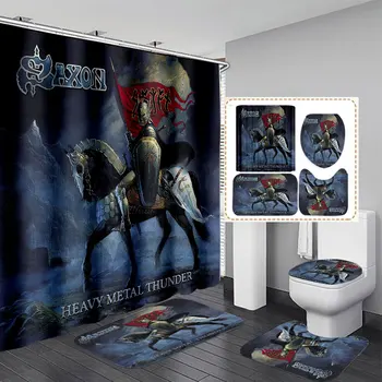 Занавеска для душа с 3D-принтом SAXON Band, Водонепроницаемая Занавеска для ванной, Противоскользящий коврик для ванной, Набор туалетных ковриков, Ковер R01