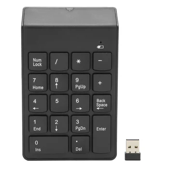 Беспроводная цифровая клавиатура 2.4G Ресивер Черный 18 Вогнутых клавиш Цифровая клавиатура с батарейным питанием для игрового офисного компьютера