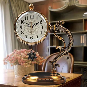 Настольные часы в европейском стиле, украшения для гостиной, легкий роскошный металл, покрытый медью, большие настольные часы с маятником