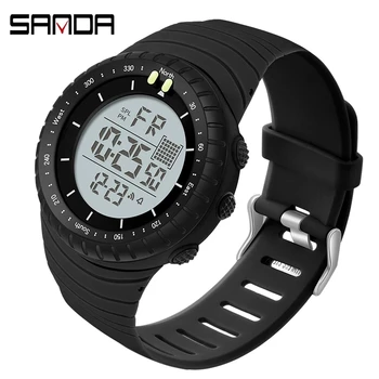 SANDA Спортивные цифровые круглые часы со светящимся светодиодным циферблатом, повседневные многофункциональные часы, уличный каучуковый ремешок, модные мужские часы 6071