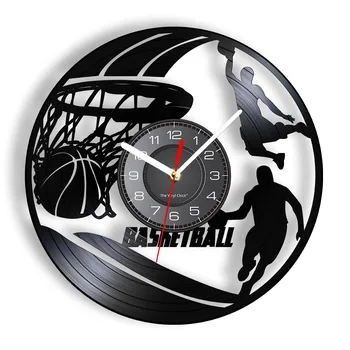 Настенные часы с резным рисунком для баскетболиста со светодиодной подсветкой, украшение для дома, настенная виниловая пластинка, настенные часы для баскетбола, Бесшумные часы