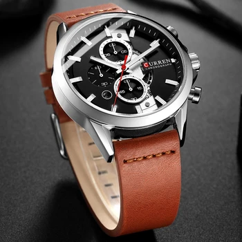 Мужские часы люксового бренда CURREN 2022, повседневные мужские наручные часы с ремешком из натуральной кожи, кварцевые часы с хронографом, мужские часы