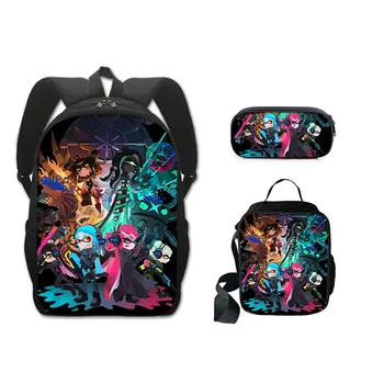 Креативный модный забавный Splatoon 3 с 3D-принтом, 3 шт./компл., школьные сумки для учеников, рюкзак для ноутбука, сумка для ланча, пенал для карандашей
