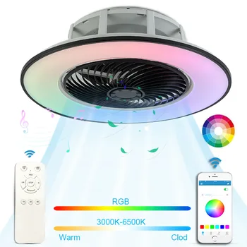 Современный потолочный вентилятор, Умный светильник для спальни, ресторана, Невидимый Простой светодиодный потолочный светильник с затемнением RGB