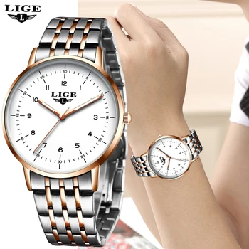 Женские часы LIGE, топ люксового бренда, спортивные кварцевые часы для женщин, деловые Водонепроницаемые наручные женские часы из нержавеющей стали