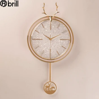 Роскошные настенные часы в скандинавском стиле, большой металлический часовой механизм в виде головы лося, бесшумные настенные часы для гостиной, домашний декор, маятник, настенный орнамент