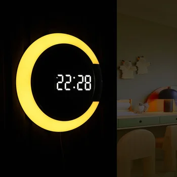 3D светодиодные настенные часы, цифровые настольные часы, будильник, Зеркальные Полые настенные часы, Современный дизайн, ночник для украшения дома, гостиной