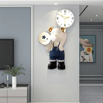 3D Настенные часы с милым медведем в скандинавском стиле, современный дизайн, Домашние часы для гостиной, Бесшумное Художественное украшение стены, Подвесной Гороскоп