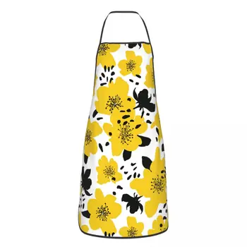 Желтый Цветочный фартук для женщин и мужчин, Противообрастающий кухонный нагрудник, Симпатичный цветочный Садовый столик