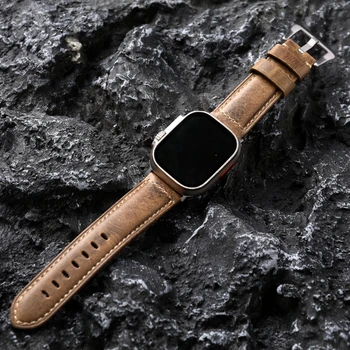 Подходит для Apple Watch Кожаный Ремешок из Воловьей Кожи Apple Watch8/7 Ultra Head 49 мм 45 мм 44 ММ Утолщенный Мужской браслет Из Воловьей Кожи