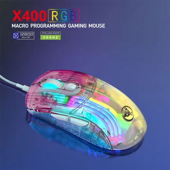 Новое поступление X400 Проводная Прозрачная Игровая мышь С RGB Световым Эффектом USB-Интерфейс 6-скоростной DPI 7-клавишная Пользовательская Мышь Для Макропрограммирования