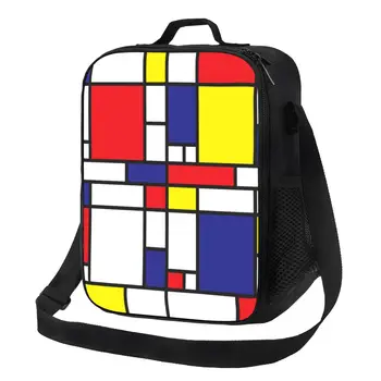 Ланч-боксы Piet Mondrian Герметичный Геометрический Абстрактный дизайн, клетчатый термохолодильник, сумка для ланча с изоляцией для еды, школьники, студенты
