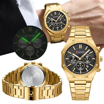Уникальные кварцевые наручные часы CURREN для мужчин 2023, ремешок из нержавеющей стали, спортивный хронограф, водонепроницаемые наручные часы с автоматической датой