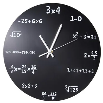 12-дюймовые большие настенные часы Математическая доска, настольные кухонные часы, металлические кварцевые настенные часы с черным порошковым покрытием, круглые арифметические часы