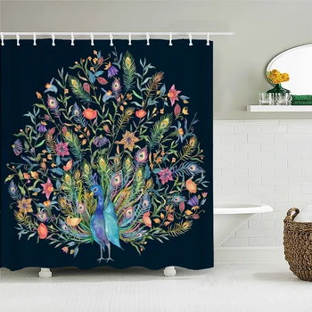 Занавески для душа с цветочным рисунком птиц и павлинов, занавеска для ванны из водонепроницаемой ткани 180x180 см, украшение ванной комнаты крючками