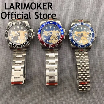 Мужские часы со светящимся циферблатом LARIMOKER 40 мм, функция all shine GMT, автоматические часы NH34A, браслет jubilee Oyster.