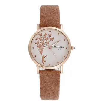 Простые повседневные коричневые женские кварцевые часы New Butterfly Элегантные женские часы Винтажные кожаные женские наручные часы Reloj Mujer