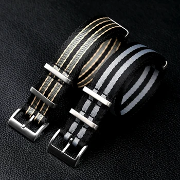 Плетеный нейлоновый ремешок для часов 20-22 мм, черный, серый, холщовый мужской браслет, подходит для военных часов, альпинистский ремень
