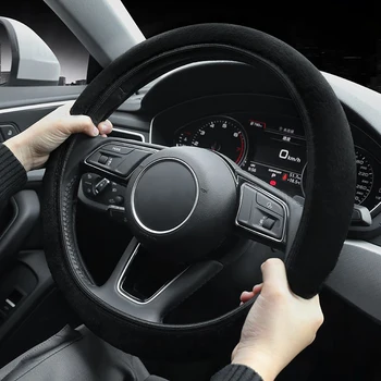Новейшая 37-39 см Черная Мягкая Плюшевая Весенняя Крышка Рулевого Колеса Зимняя Теплая Крышка Рулевого Колеса Автомобиля для Audi SUV Auto Car Universal