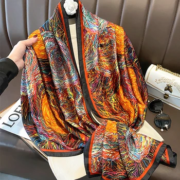 Женский шелковый зимний шарф с роскошным дизайнерским принтом, женская пляжная шаль, шарфы, Модный гладкий платок, женский хиджаб