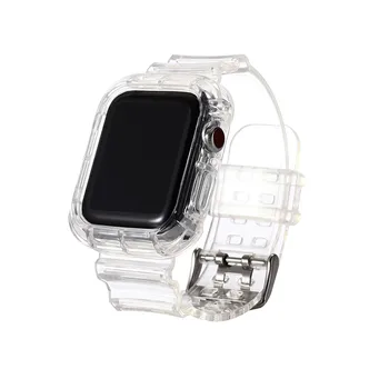 Чехол из ТПУ + Ремешок для Apple Watch 44 мм 42 Мм 40 мм 38 мм Прозрачный Резиновый Чехол Спортивный ремешок Браслет для iWatch Серии SE 6 5 4 3 2 1
