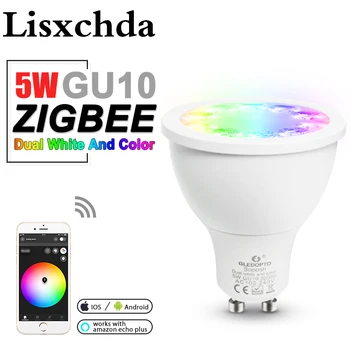 GLEDOPTO Zigbee Умный дом RGB Теплый белый свет 5 Вт GU10 Светодиодный прожектор AC100-240V Работа с Alexa Echo Plus Smartthings