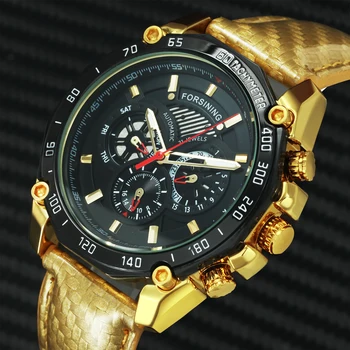 Многофункциональные механические часы Forsining для мужчин, повседневные спортивные мужские часы, лучший бренд, роскошные часы с кожаным ремешком часы мужские