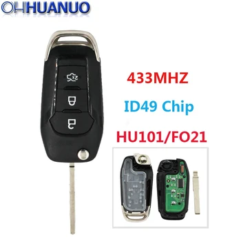 Оригинальный складной дистанционный ключ с 3 кнопками 433 МГц с чипом ID49 Для Ford Focus Mondeo + Необработанное лезвие HU101