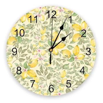 Лимонно-акварельные Настенные часы для летней спальни, Большие Современные Кухонные Обеденные Круглые Настенные часы, Часы для гостиной, Часы для домашнего декора