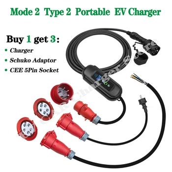 Тип 2 Зарядное устройство EVSE EV Уровень 2 16A для портативного электромобиля Зарядка для дома в автомобиле IEC 62196 5-контактный разъем CEE