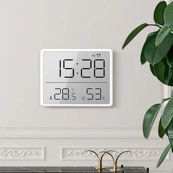 Магнитный ЖК-цифровой будильник, Большой экран, Дата, Температура, влажность, Многофункциональные настенные цифровые часы