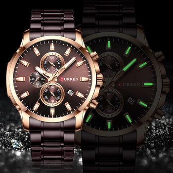 Деловые мужские часы CURREN, элитный бренд с хронографом, кварцевые наручные часы из нержавеющей стали, спортивные мужские часы, мужские часы