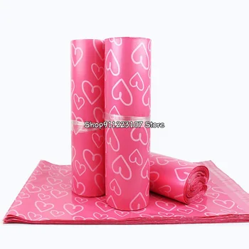 50шт Курьерских сумок с матовым розовым рисунком в виде сердца, Самоклеящаяся сумка для обуви, матовый материал, конверт, органайзер для почтовых сумок