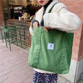 Женская хлопчатобумажная холщовая сумка через плечо, простая сумка из эко-ткани, школьные учебники, переносные сумки для покупок для девочек