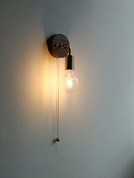 Простое ретро-зеркало в ванной из медного ореха, Передняя лампа, Маленький светильник, Прикроватная тумбочка для спальни, настенный светильник с выключателем